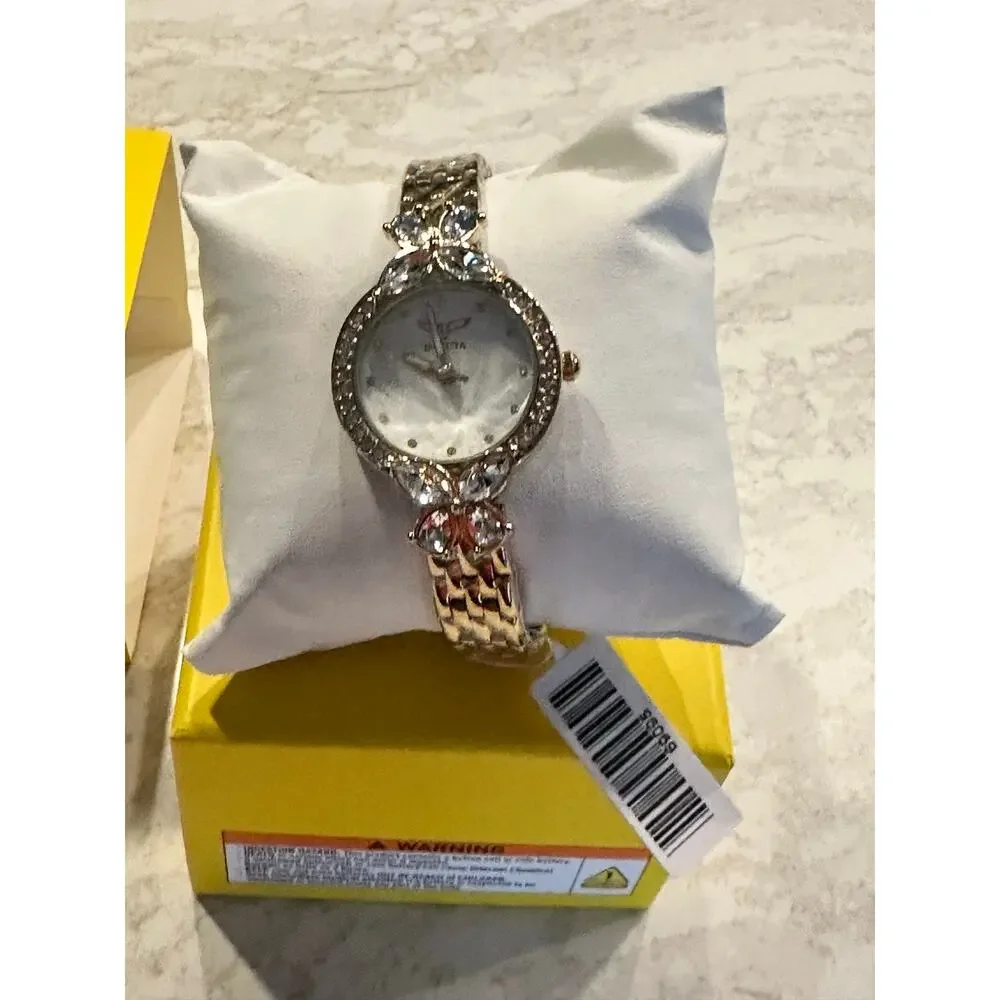 NWT Invicta Wildflower I 69095 Gold Tone Crystal Watch Mother of Pearl Dial